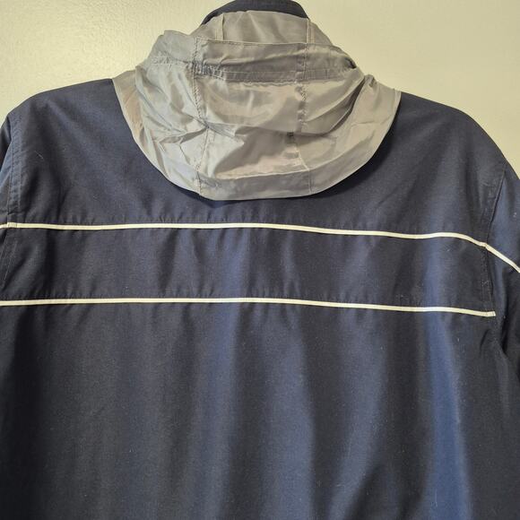 Tek Gear Mens Large Windbreaker Jacket Full Zip Hidden Hood Navy Blue - Picture 13 of 16